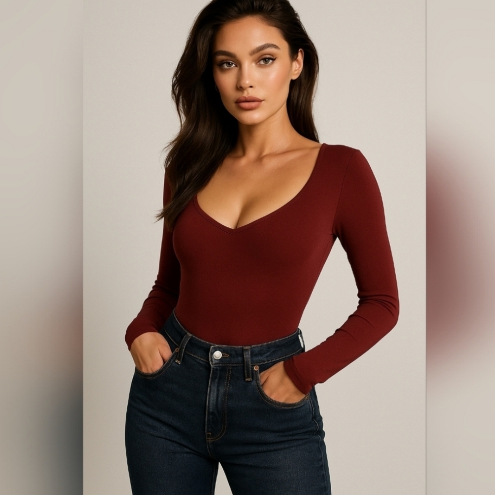 Deep Red Long Sleeve Bodysuit